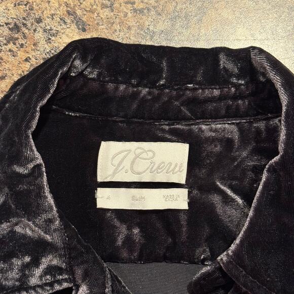 J Crew Top Velvet Slim Whimsigoth Witchy Dark Academia Grunge Button Up Black 4 - Picture 3 of 6